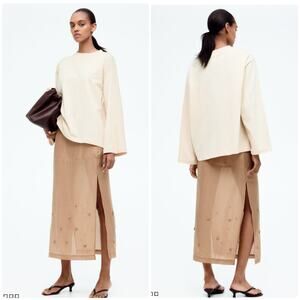 H&M edition sheer embellished midi skirt side slit size 4 dark beige New